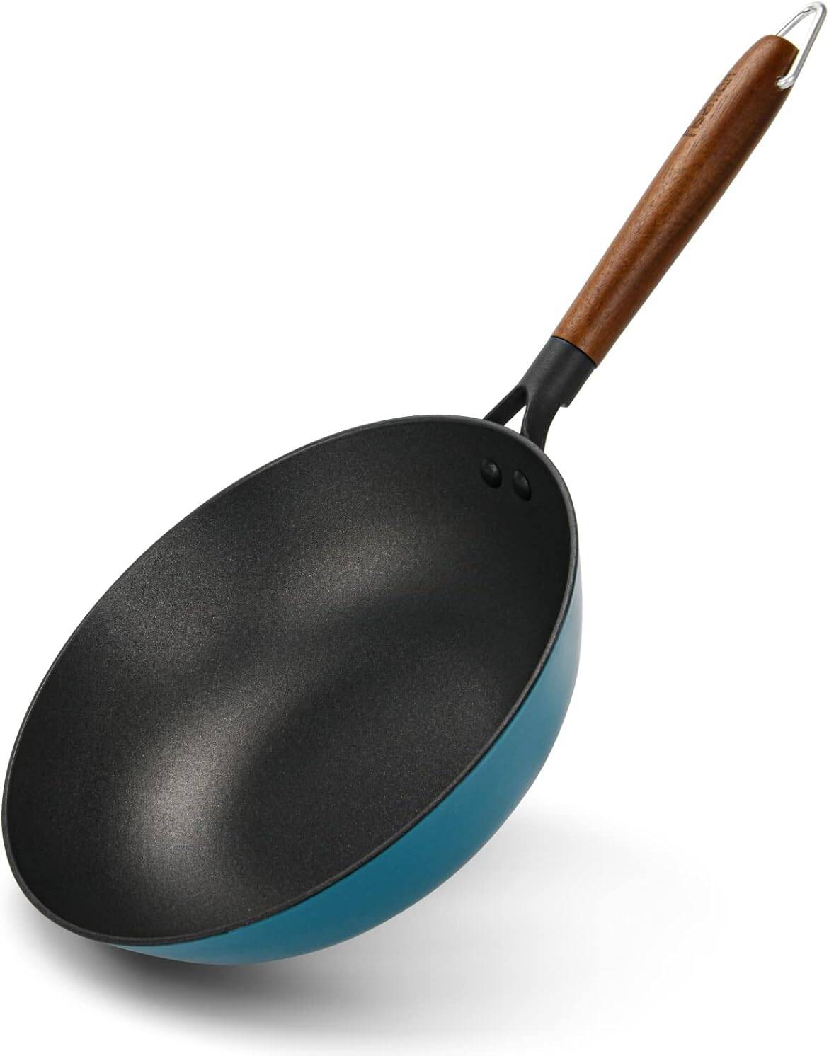 Стальная сковорода-вок с антипригарным покрытием, 28 см, бирюзовый